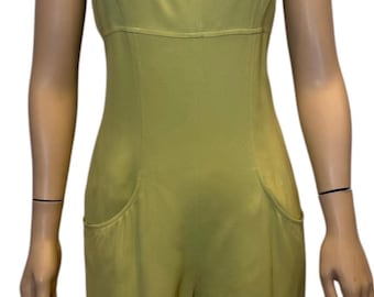 97P, 1997 Frühling Vintage Chanel Boutique Lime Grün Overall Shorts Romper FR 38 US 6/8