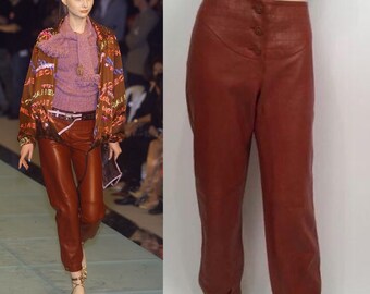 NWT New with Tags Chanel 01A, 2001 Fall Autumn Vintage Leather Pants Leggings Rust Color FR 40 US 2/4/6