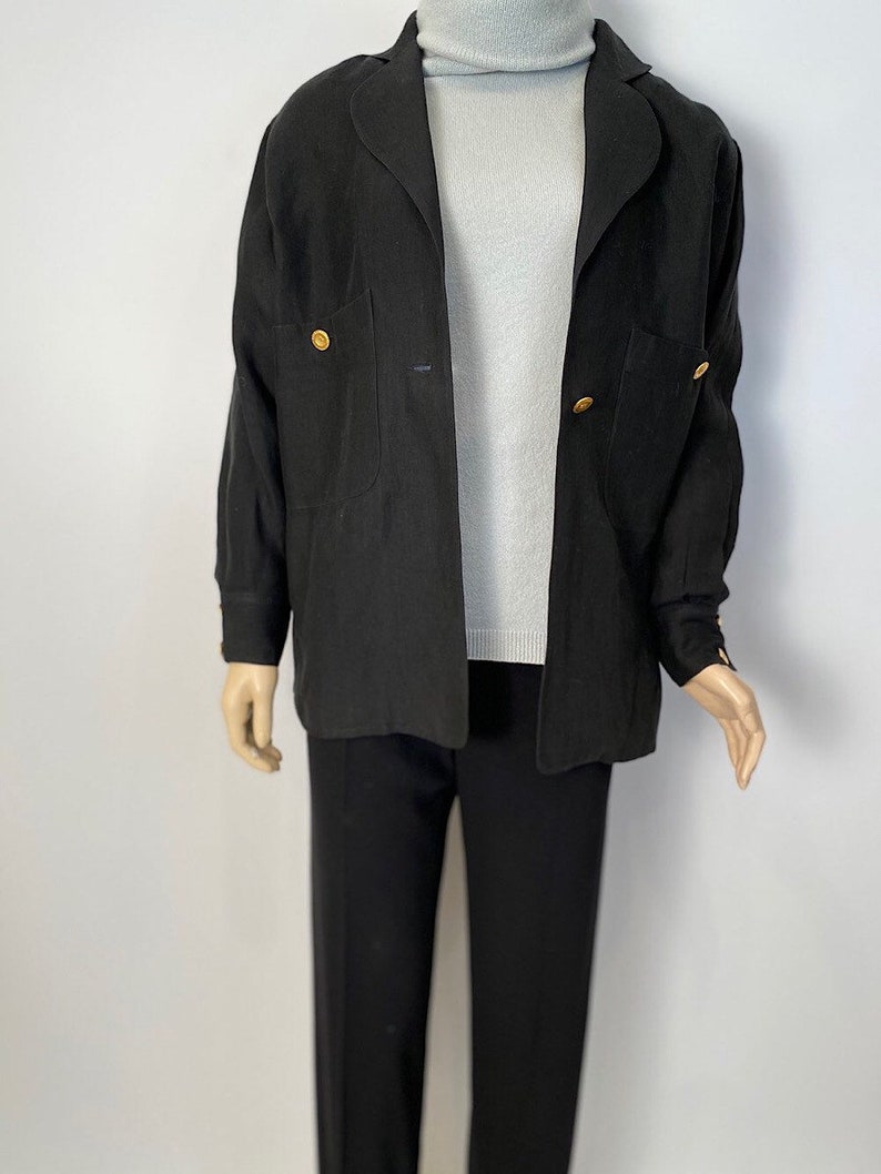 Chanel vintage 80s/90s black linen jacket US 4/6/8/10 image 3