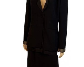 Vintage Chanel 98A 1998 Fall Black Chiffon Skirt Suit FR 38 US 6/8