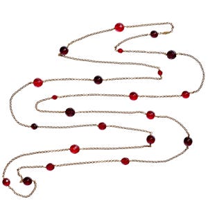 Chanel 1990s Red Sautoir Strand Necklace EXTRA LONG