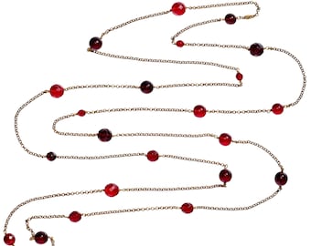 Collar Chanel de la década de 1990 con hilo Sautoir rojo EXTRA LARGO