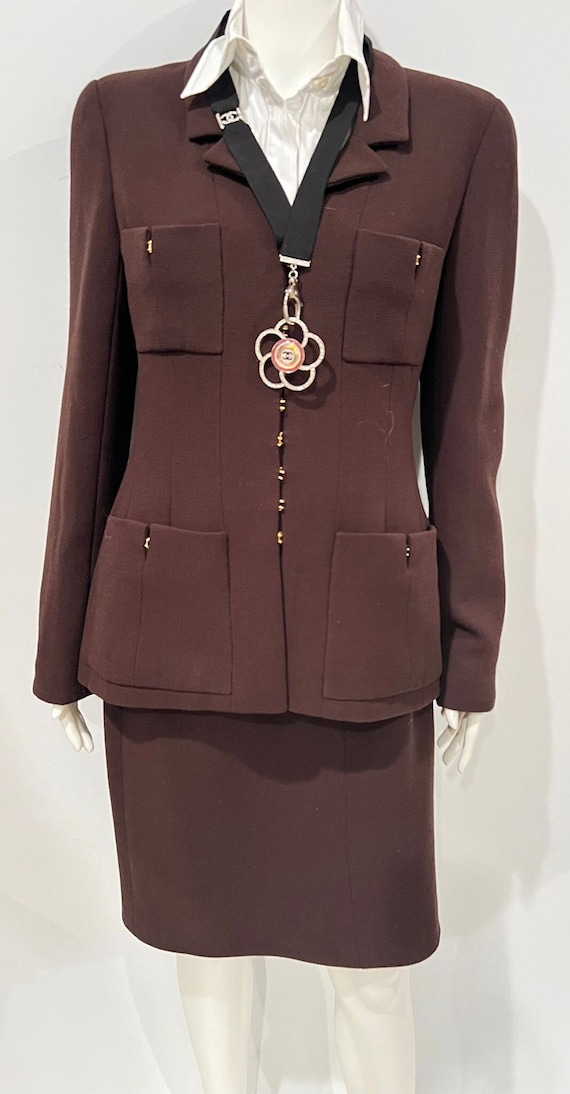 Chanel Vintage 96A 1996 Fall Brown Skirt Suit FR 4