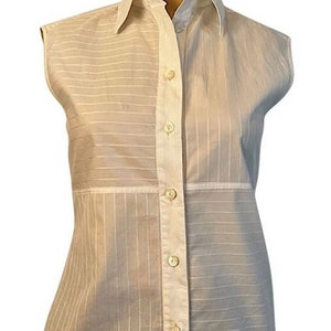Chanel vintage 00T 2000 Pastel Pale Yellow Short Sleeve Twinset Blouse Tank Top FR 34