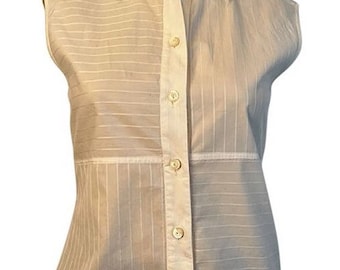 Chanel vintage 00T 2000 Pastel Pale Yellow Short Sleeve Twinset Blouse Tank Top FR 34