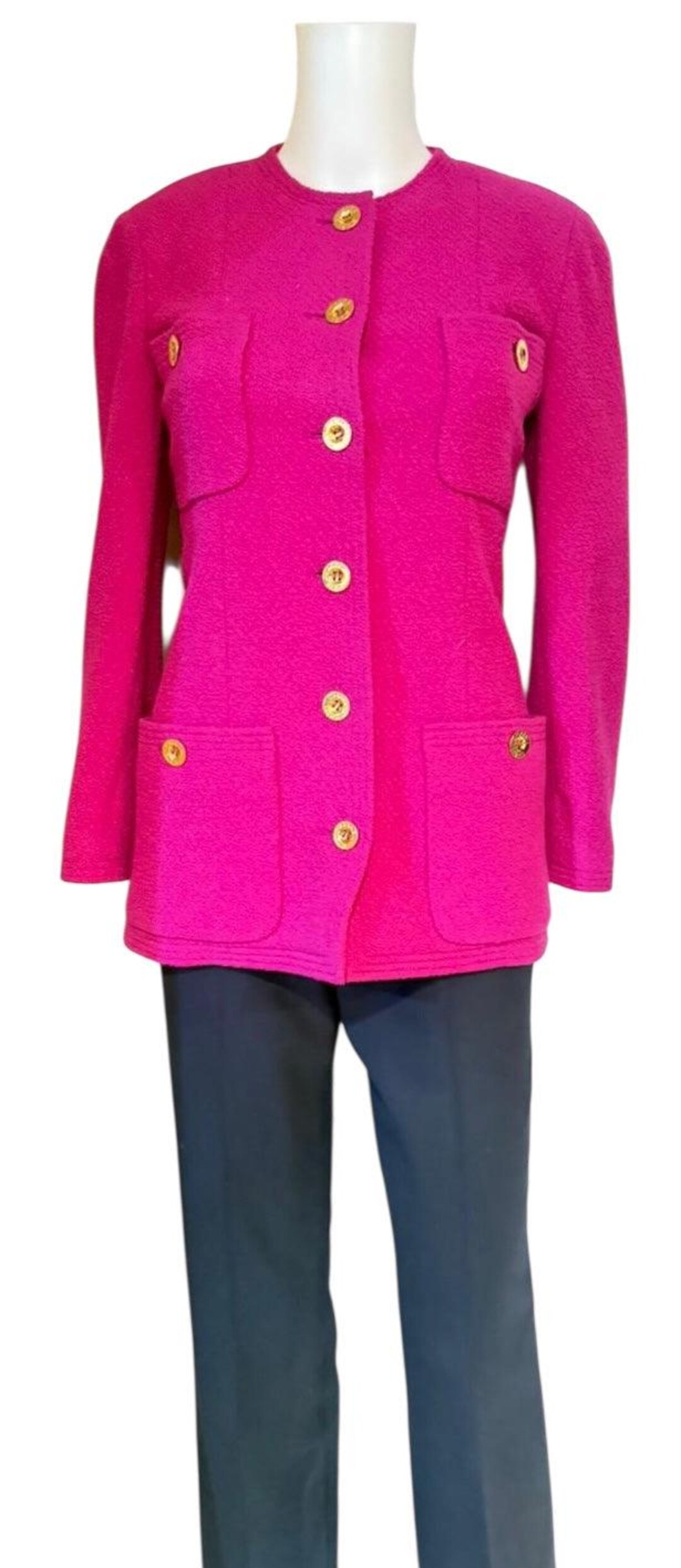 Vintage Chanel Boutique 1980's-1990's Bright Pink Boucle