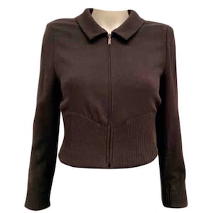Chanel 99S 1999 Spring Summer Black zip up ribbed sweater cardigan short jacket FR 40 US 6