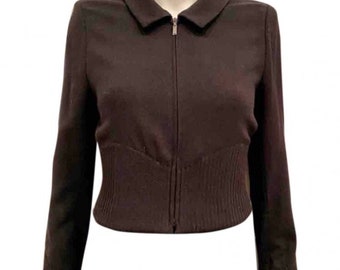 Chanel 99S 1999 Spring Summer Black zip up ribbed sweater cardigan short jacket FR 40 US 6