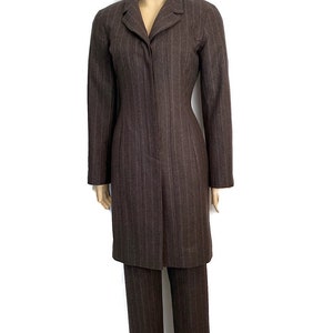 Vintage Chanel Identification 99A, 1999 Fall Gray Brown Pinstripe Pant Suit Set FR 34 US 2