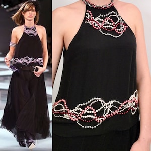RARE Chanel 02C 2002 Cruise Resort open back sleeveless Top Blouse Embellished with yards of pearls in various colors FR 40 US 4/6