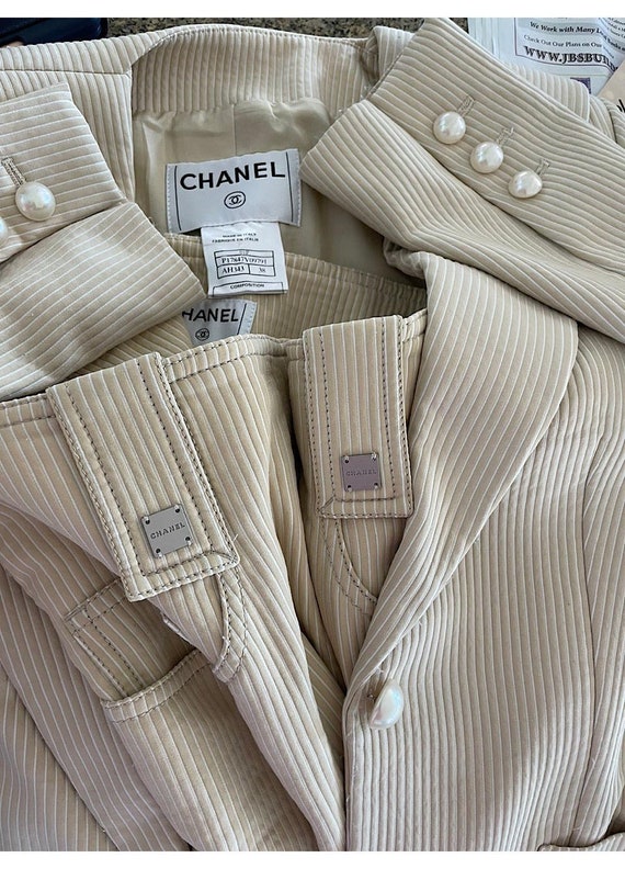 Chanel Vintage 01P 2001 Spring Ivory Beige Pant Suit Set FR 38 