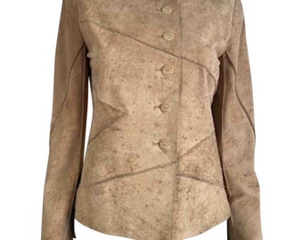 Vintage 00C, 2000 Cruise Chanel Identification Leather/Suede Rawhide Tan Jacket FR 36 US 4