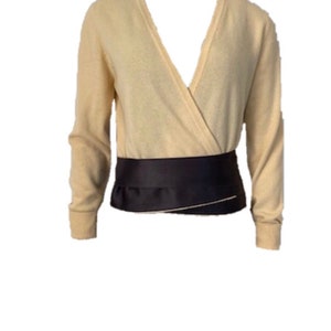 Chanel Vintage 1980’s Light Yellow Black Bicolor Wrap Sweater Blouse US 4/6/8