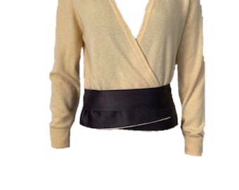 Chanel Vintage 1980’s Light Yellow Black Bicolor Wrap Sweater Blouse US 4/6/8