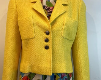 ルミニョン Papillon tweed fringe jacket イエロー Chanel Vintage 97C 1997 Cruise Yellow Jacket FR 44 US 6/8 - Etsy