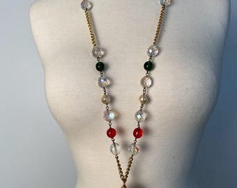 Chanel 98P 1998 Spring Vintage Gripoix Pearl Gold Metal Long Logo Necklace