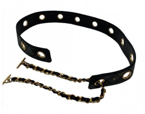 Vintage Chanel Belt Black Quilted Leather Gold Chain Size 75  display picture 2