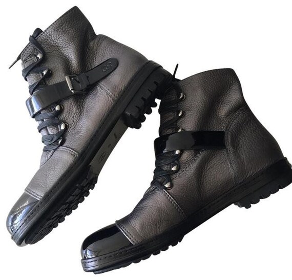 patent leather biker boots