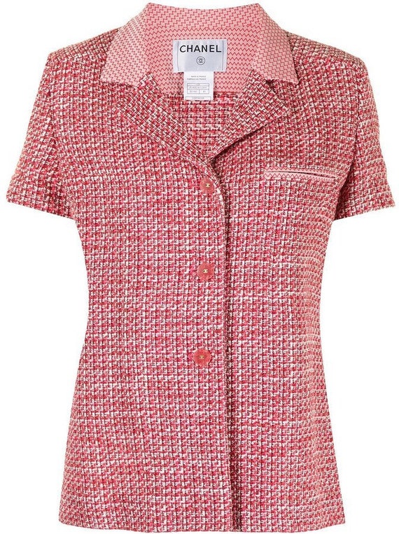 Vintage Chanel 02P 2002 Spring Pink/red Short Sleeve Tweed 