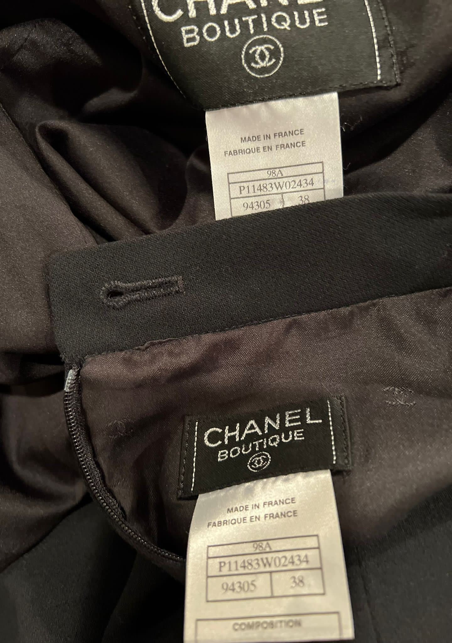 Vintage Chanel 98A 1998 Fall Black Chiffon Skirt Suit FR 38 US 