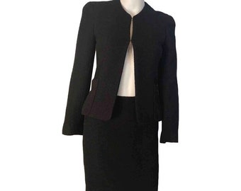 Vintage Chanel 98P, 1998 Spring black boucle wool skirt suit US 2/4