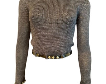 Vintage Chanel Black Sweater Patent Belt at Waist and Wrists FR 34/36 US 4