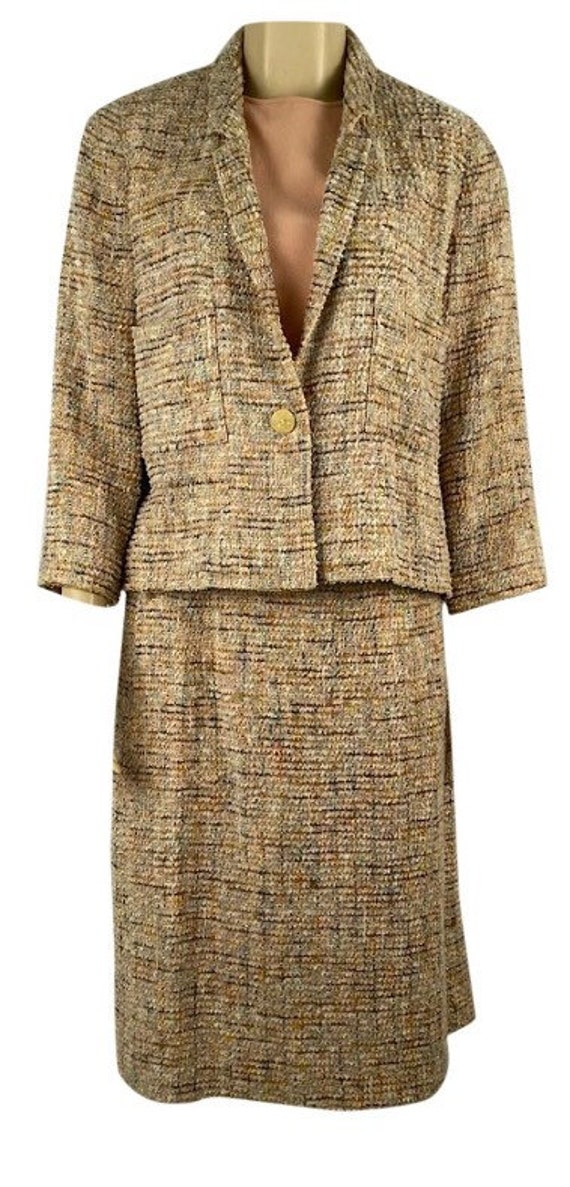 Vintage Chanel Tweed Multicolor Suit Jacket Set US