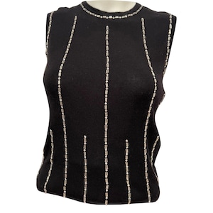 Chanel 02A 2002 Fall Cashmere Silk Black Crystal Blouse Top FR 38 US 4/8