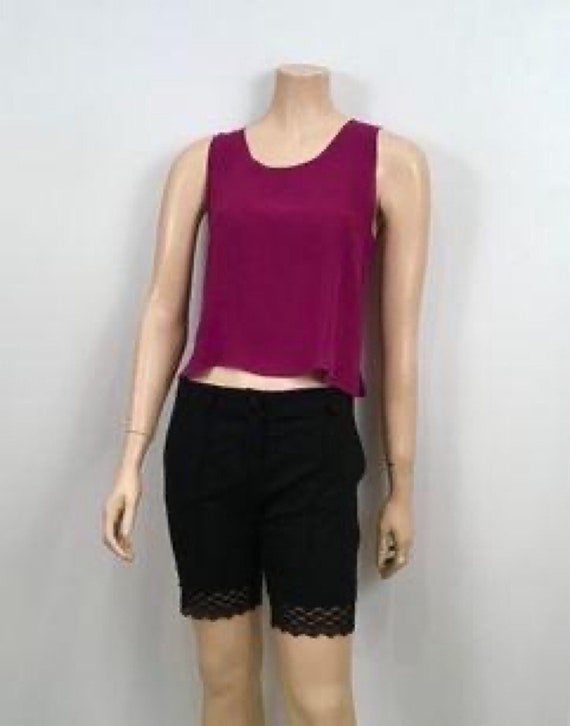 Vintage Chanel Silk Short Sleeve cropped Fuchsia … - image 2