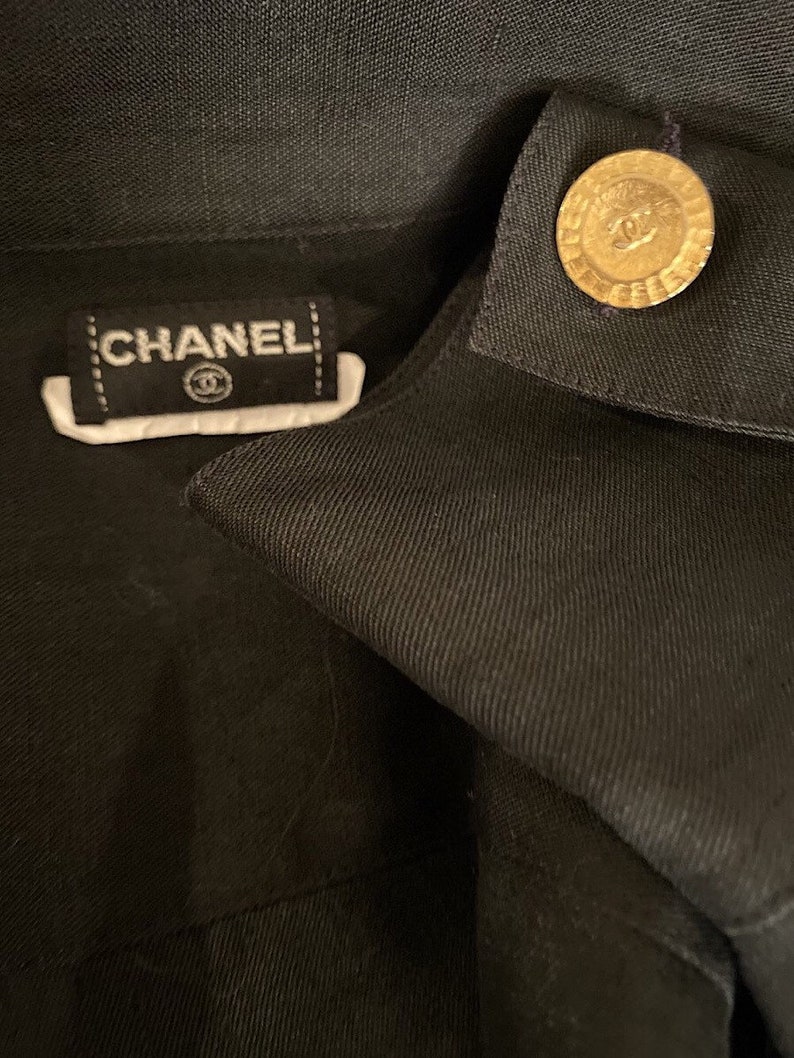 Chanel vintage 80s/90s black linen jacket US 4/6/8/10 image 7