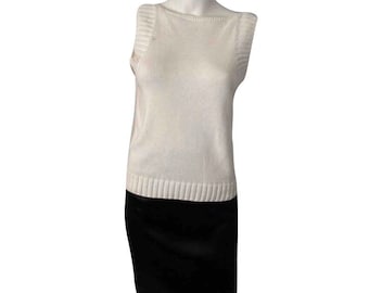 Vintage Chanel 99C white knit cotton short sleeve Blouse Top FR 42
