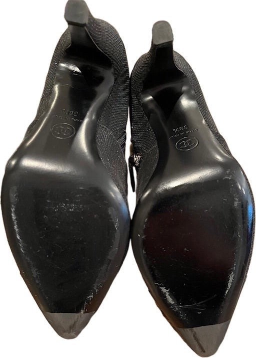 Chanel Black Sparkle Bootie Metal Logo Heel Boots EU 38.5 US 8 - Etsy