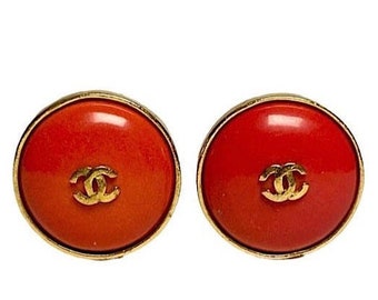 Vintage Chanel 97P 1997 Spring Oversized Coral Orange Clip On Earrings