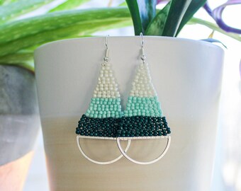 Blue Ombre Tear Drop Beaded Dangle Earrings