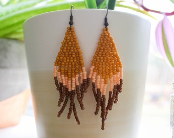 Mustard Yellow Fringe Beaded Drop Earrings