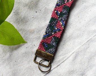 Dusty Pink Green Patterned Key Fob Car Key Accessory
