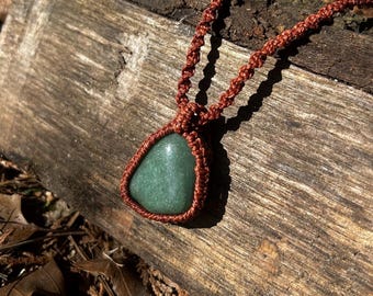 Green Jasper Necklace, Macrame Crystal Pendant, Adjustable Cord Necklace, Earthy Boho Jewelry, Handmade Stone Necklace Gift for Her