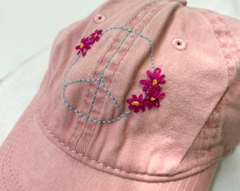 Floral Pink Peace Sign Adjustable Baseball hat