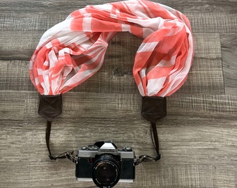 Coral Striped Upcycled Soft Adjustable Camera Strap
