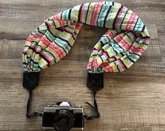 Colorful Stripes Soft Scarf Adjustable Camera Strap