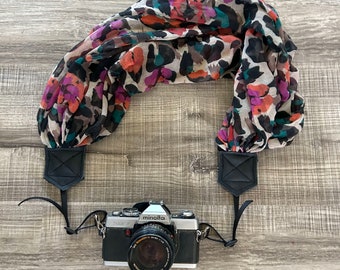 Colorful Cheetah Print Scarf UpCycled Adjustable Camera Strap