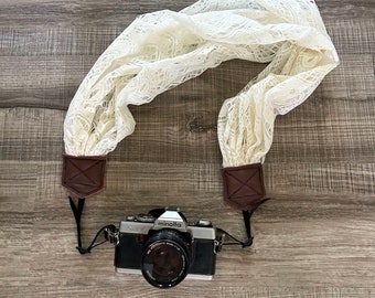Off White Lacy Scarf Upcycled Adjustable Camera Strap