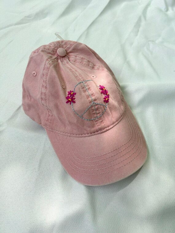 New Custom Designed Pink Baseball Cap with Peace and Heart Patch, Adjustable. ALLNTRENDS Adjustable Trucker Hat Peace Embroidered Mesh  main image 4