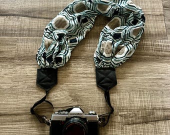 Navy Blue and Tan Hexagon Design Soft Scarf Adjustable Camera Strap