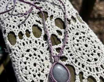 Lepidolite Necklace, Macrame Crystal Pendant, Adjustable Cord Necklace, Purple Boho Jewelry, Calming Stone Handmade Gift for Her