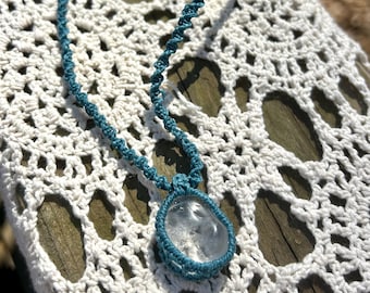 Clear Quartz Necklace, Macrame Crystal Pendant, Adjustable Cord Necklace, Healing Crystal Jewelry, Minimalist Boho Handmade Gift for Her