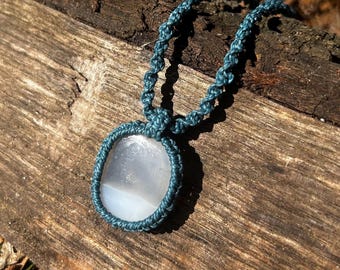 Milky Quartz Necklace, White Quartz Crystal Pendant, Macrame Necklace, Adjustable Cord Necklace, Minimalist Boho Jewelry, Handmade Gift for