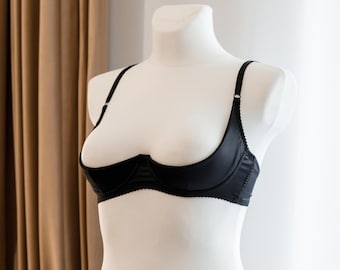 Half cup shelf bra, Quarter cup bra with support for large bust, Shelf bra open, See through lingeries