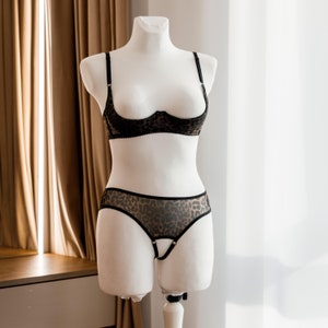 Open crotched leopard lingerie, Open cupless bra for large breast, Open lingeries, Quarter cup lingerie, Shelf bra quarter cup small breast