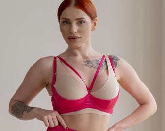 Satin Quarter Cup Bra, Plus Size Cupless Lingerie for Women, Shelf Bra Open